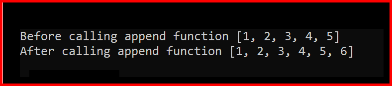 Picture showing the output of append function in python